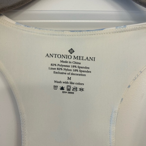 NWOT ANTONIO MELANI White Racerback ExerciseDress with Light Blue Floral Detail - Picture 3 of 3